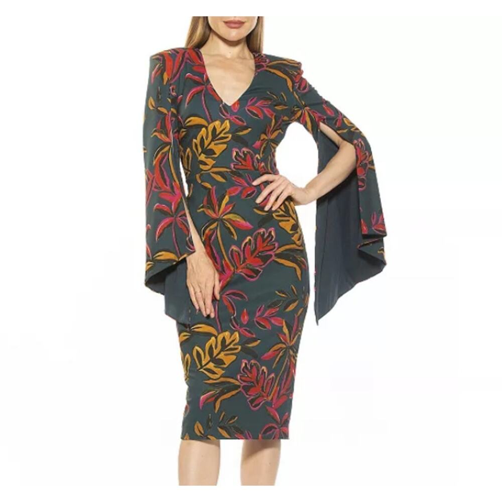 ALEXIA ADMOR Ocean Flare Sleeve Midi Dress In Multi Size S